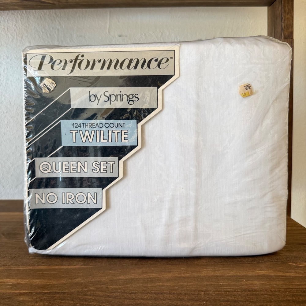 Vintage Springs Twilite White Sheet Set‎ Queen 4pc NOS No Iron USA